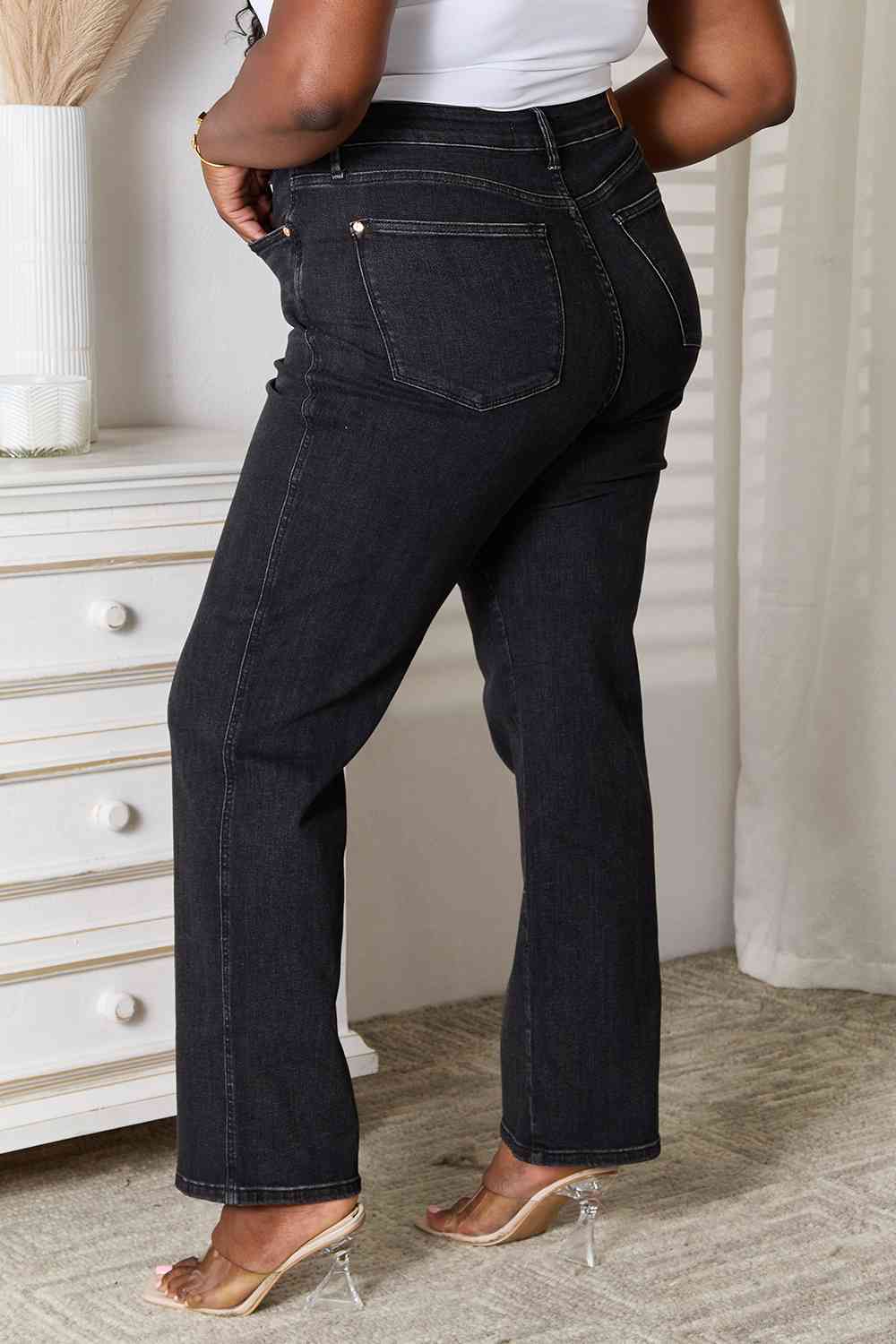 Judy Blue Tummy Control Washed Black Straight - KAISERINC