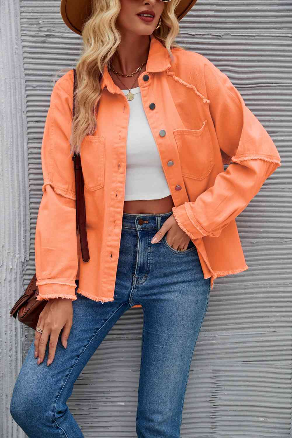 Raw Hem Collared Denim Jacket - KAISERINC