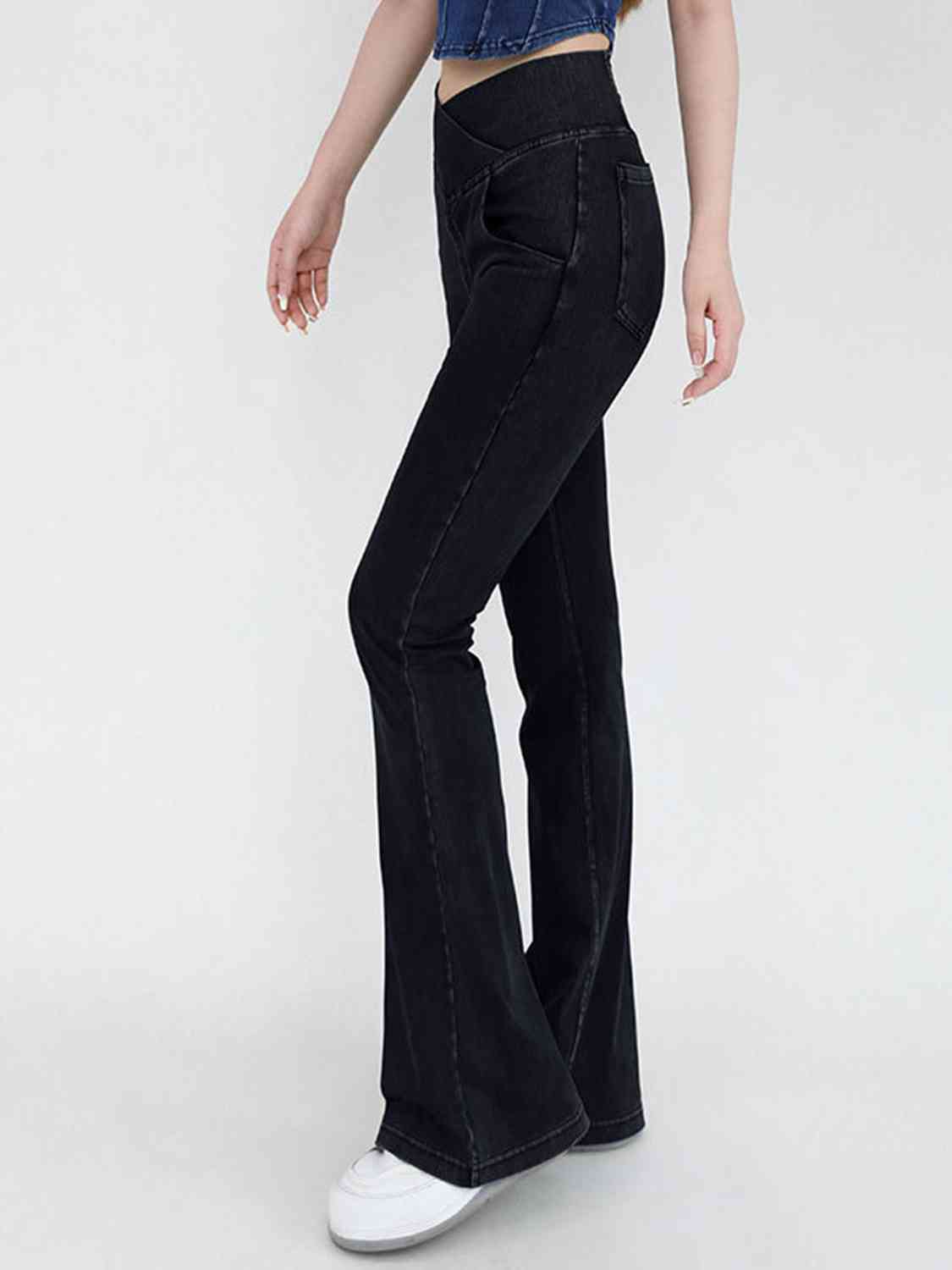 Wide Waistband Bootcut Jeans with Pockets - KAISERINC
