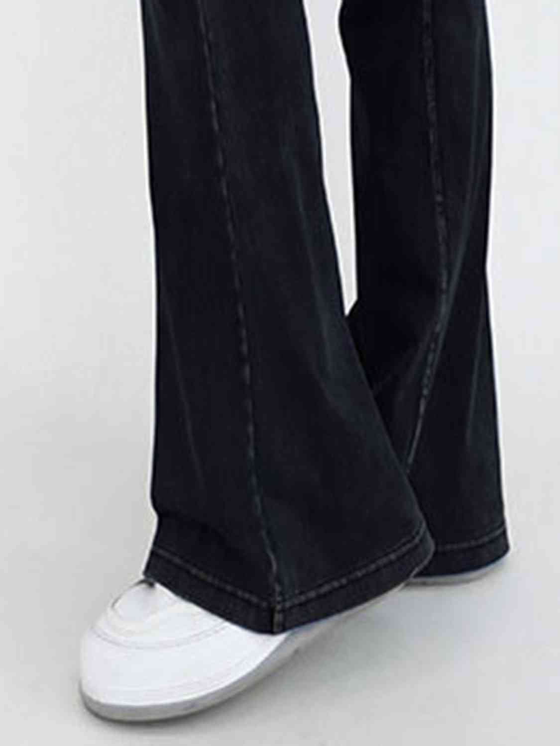 Wide Waistband Bootcut Jeans with Pockets - KAISERINC