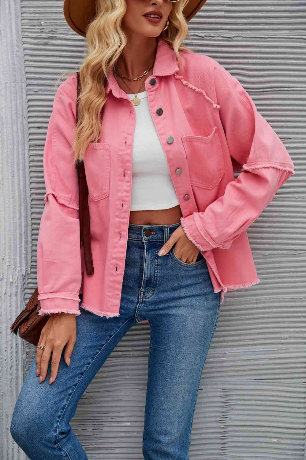 Raw Hem Collared Denim Jacket - KAISERINC