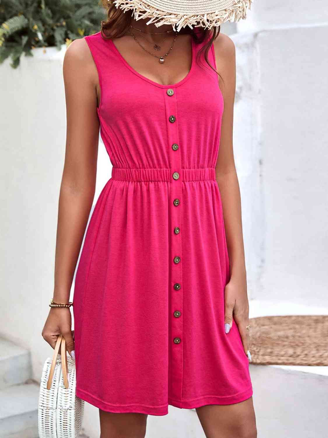 Round Neck Mini Tank Dress - KAISERINC