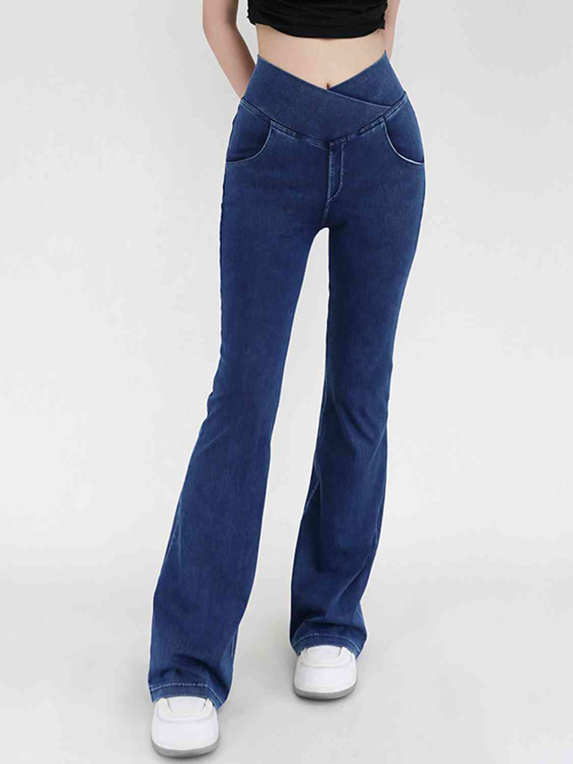Wide Waistband Bootcut Jeans with Pockets - KAISERINC