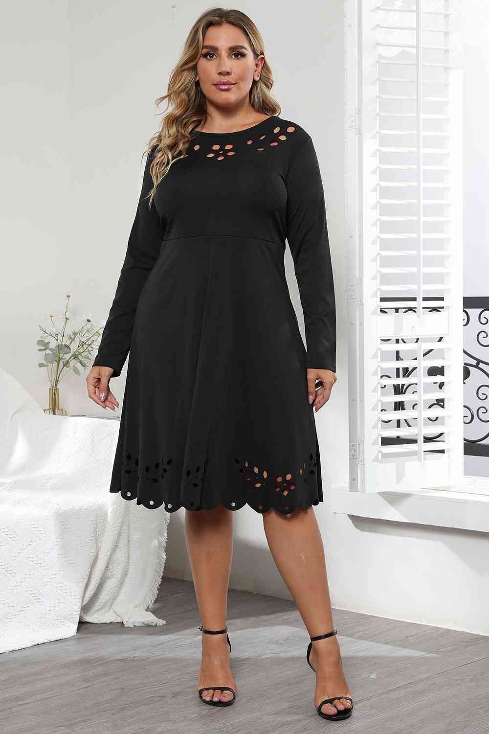 Long Sleeve Cutout Detail Dress - KAISERINC