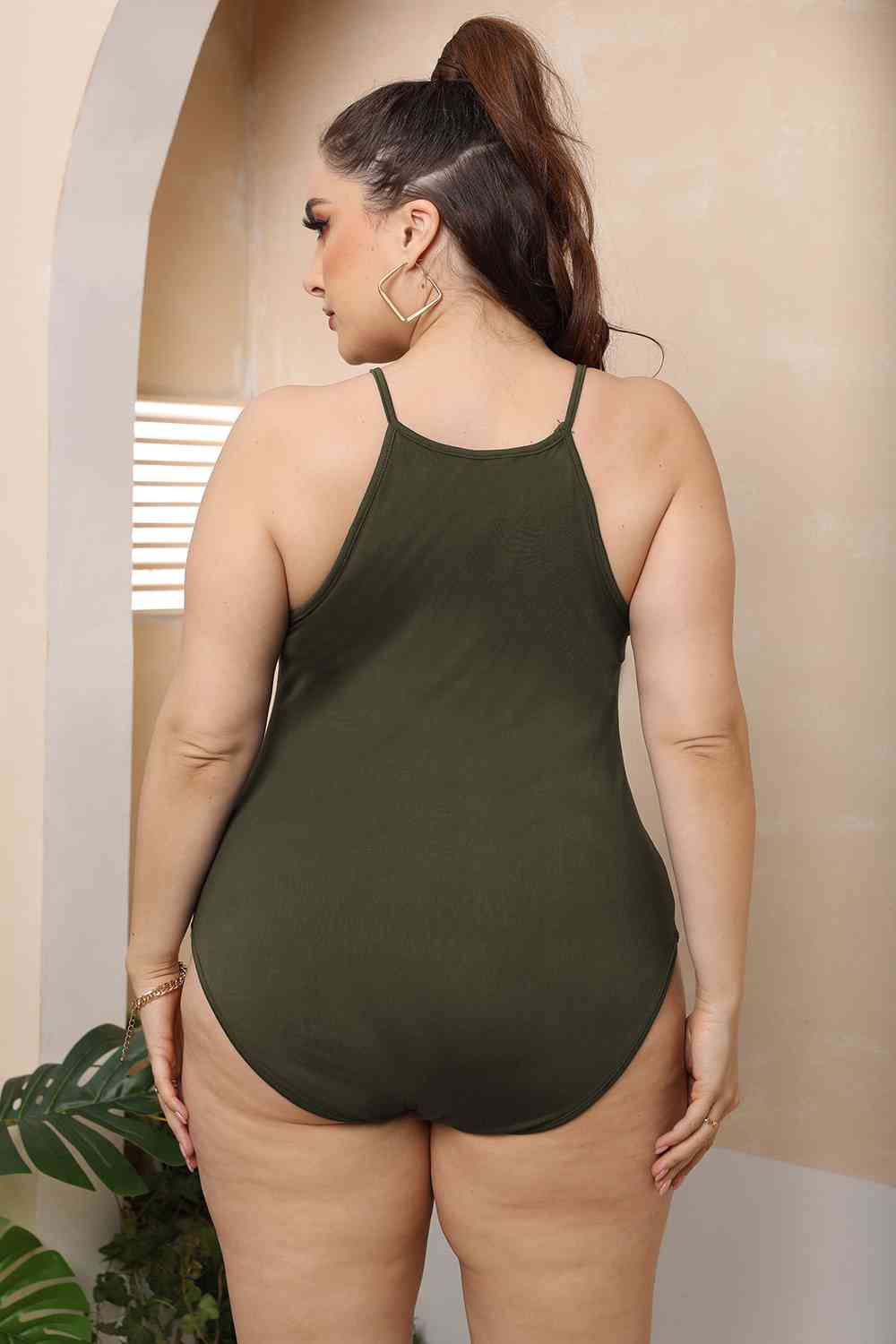 Plus Size Halter Neck Spaghetti Strap Bodysuit - KAISERINC