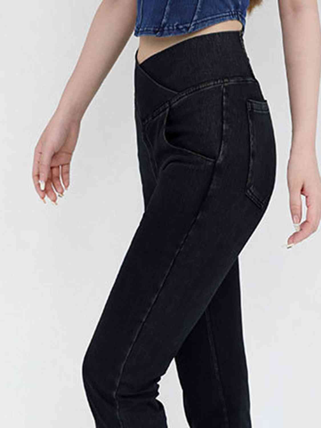 Wide Waistband Bootcut Jeans with Pockets - KAISERINC