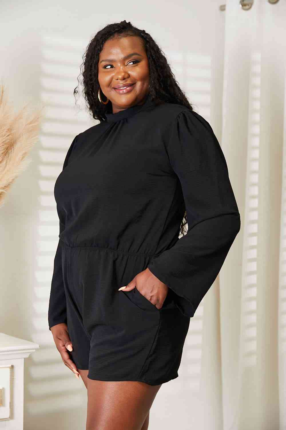 Culture Code Full Size Open Back Romper with Pockets - KAISERINC