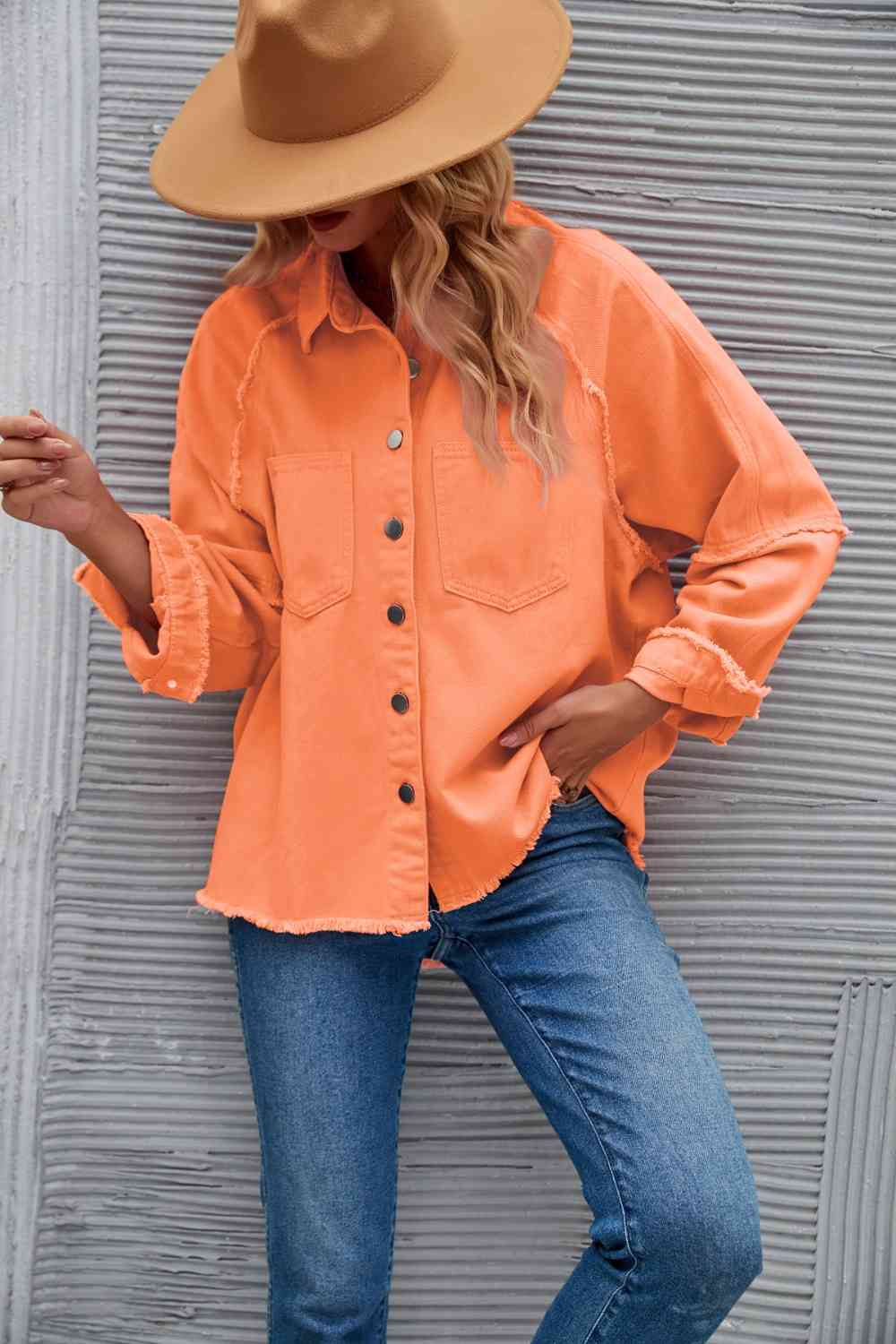 Raw Hem Collared Denim Jacket - KAISERINC