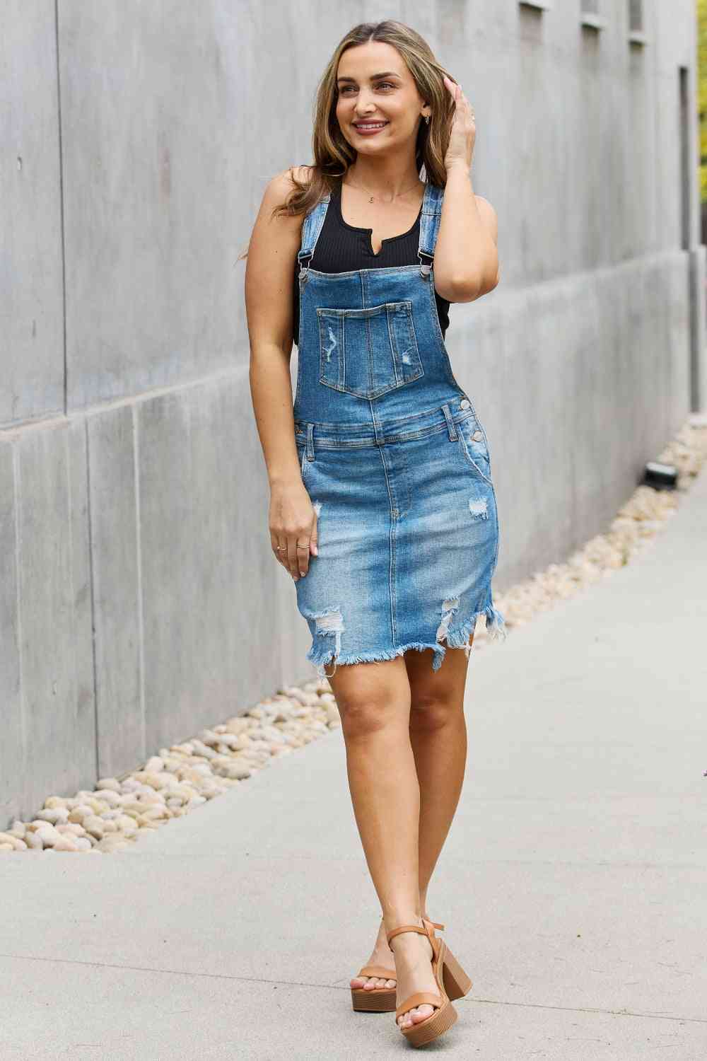 RISEN Olivia Denim Overall Mini Dress - KAISERINC
