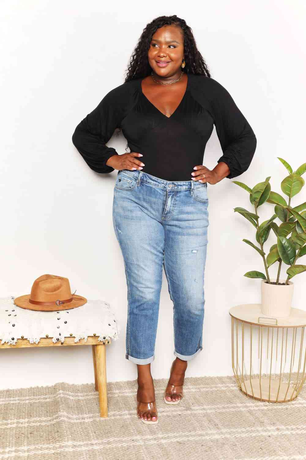 Culture Code Full Size V- Neck Bodysuit - KAISERINC