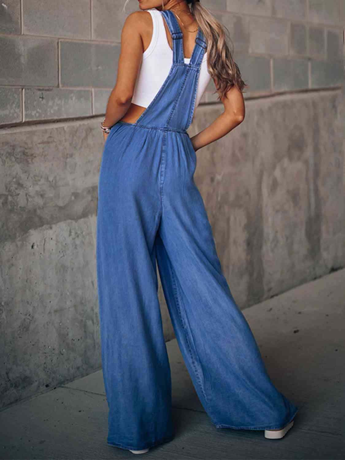 Wide Leg Denim Overalls - KAISERINC
