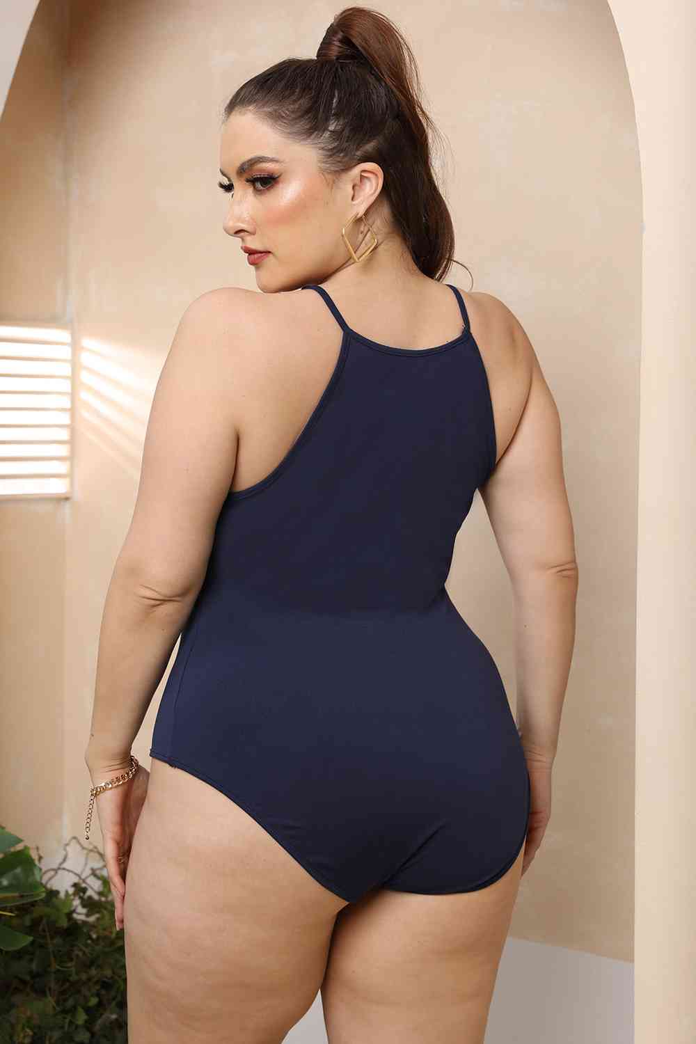 Plus Size Halter Neck Spaghetti Strap Bodysuit - KAISERINC