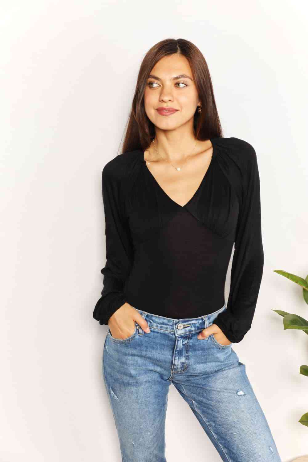 Culture Code Full Size V- Neck Bodysuit - KAISERINC
