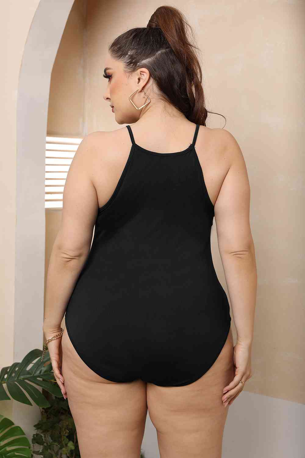 Plus Size Halter Neck Spaghetti Strap Bodysuit - KAISERINC