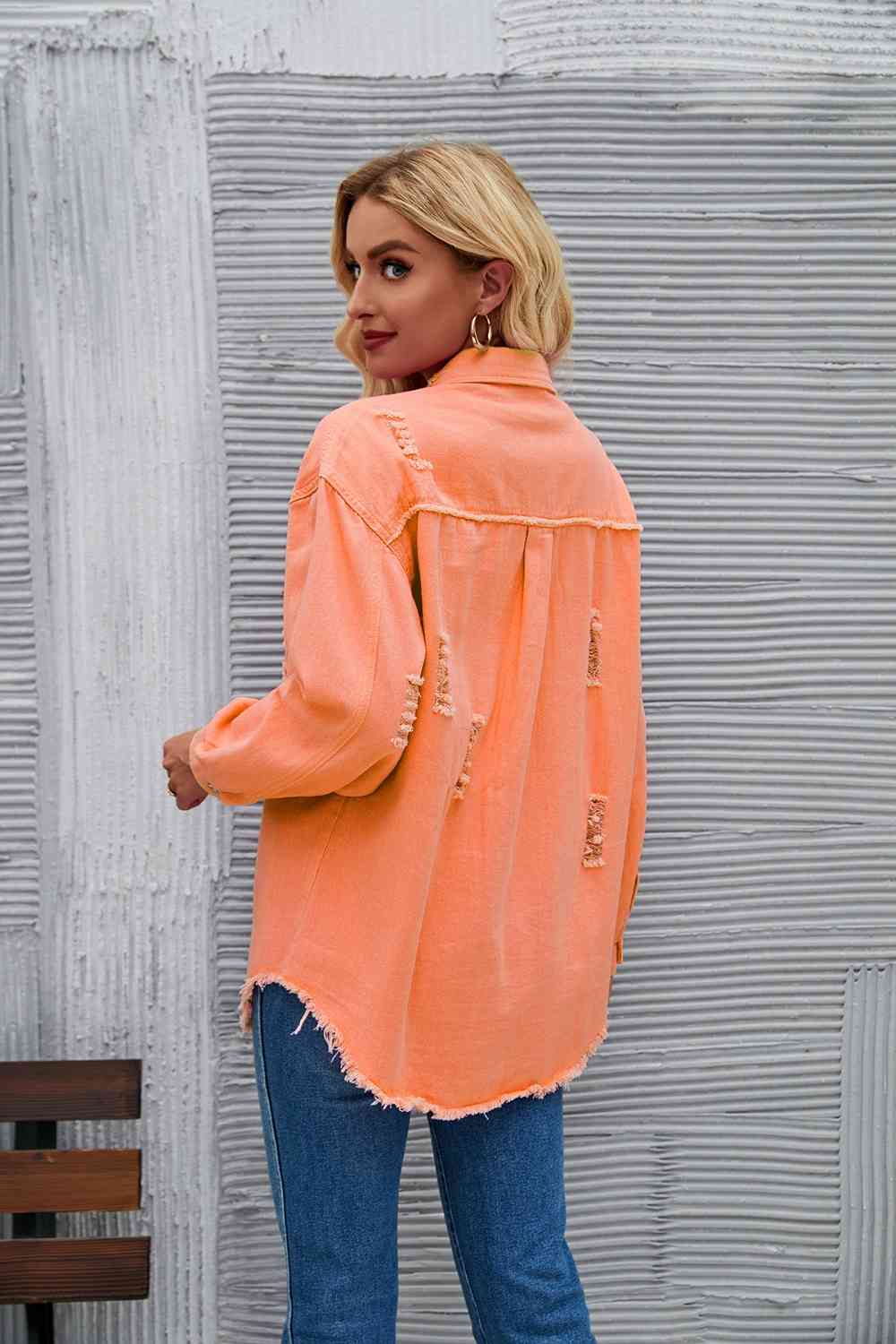Distressed Raw Hem Denim Jacket - KAISERINC