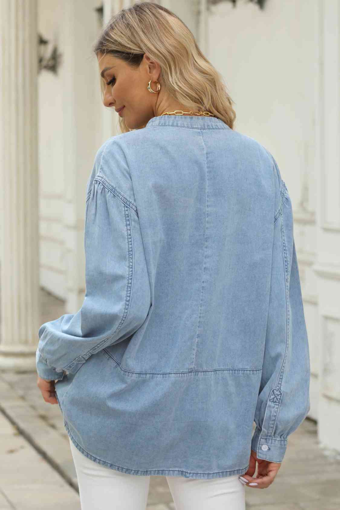 Notched Neck Denim Top - KAISERINC