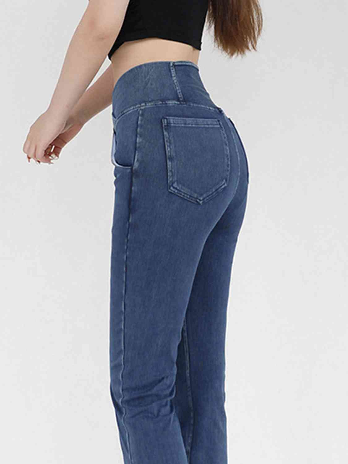 Wide Waistband Bootcut Jeans with Pockets - KAISERINC