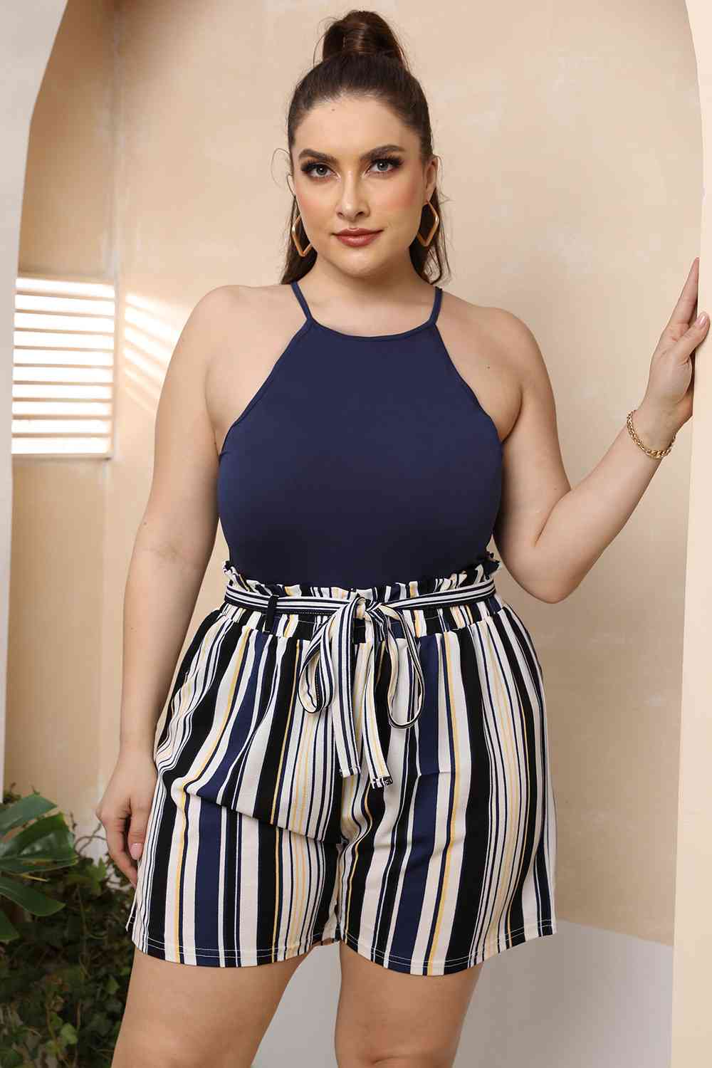 Plus Size Halter Neck Spaghetti Strap Bodysuit - KAISERINC