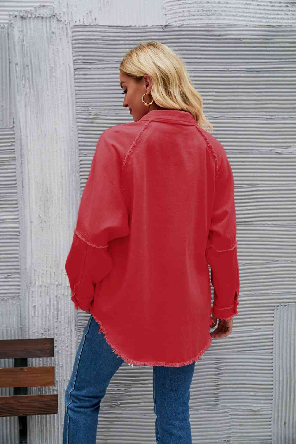 Raw Hem Collared Denim Jacket - KAISERINC