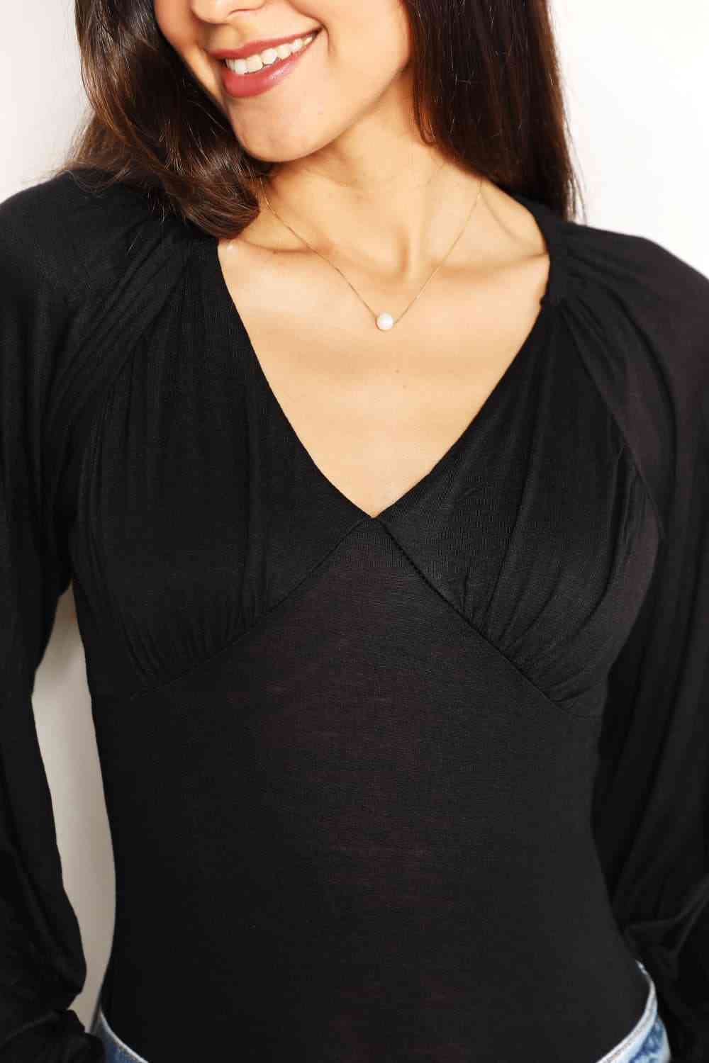 Culture Code Full Size V- Neck Bodysuit - KAISERINC